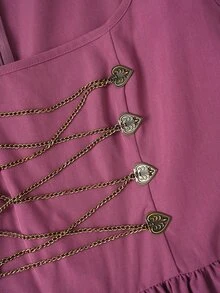 Fairmaia Button Chain Jacquard Beer Festival Dress - Red Violet - View 10