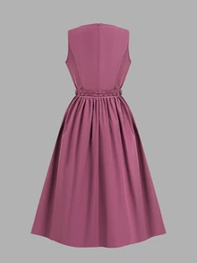Fairmaia Button Chain Jacquard Beer Festival Dress - Red Violet - View 9