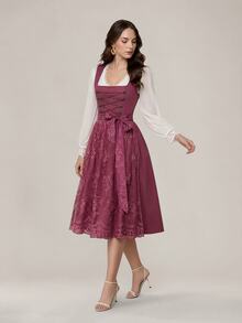 Fairmaia Button Chain Jacquard Beer Festival Dress - Red Violet - View 4