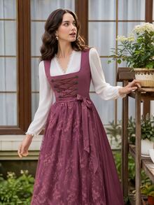 Fairmaia Button Chain Jacquard Beer Festival Dress - Red Violet - View 6