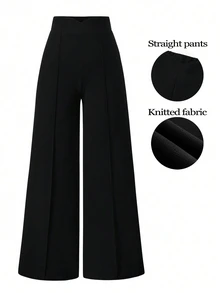 SHEIN LUNE Plus Size Women's Fashion Minimalist Slimming Casual Versatile Wide Leg Pants Fall Cloth For Women - Black - View 1