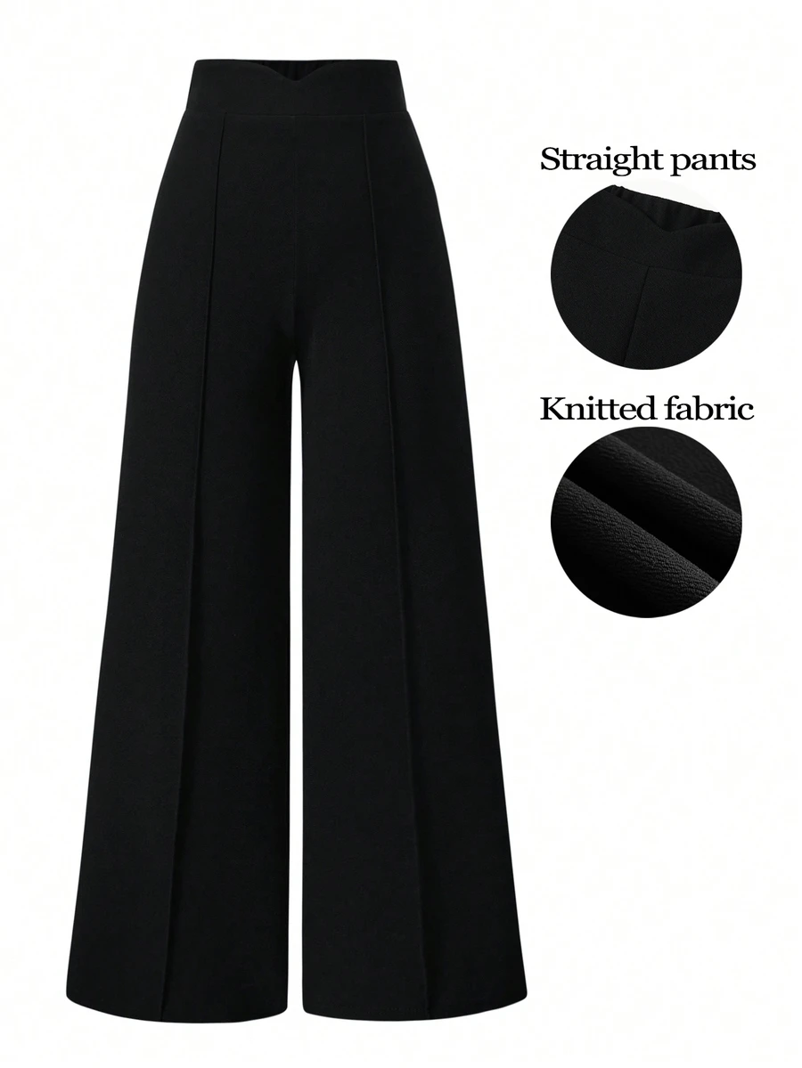 SHEIN LUNE Plus Size Women's Fashion Minimalist Slimming Casual Versatile Wide Leg Pants Fall Cloth For Women - Black - View 1