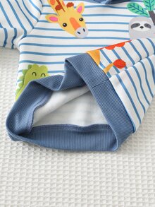 Cozy Pixies 2pcs Kids Baby Boy Casual Daily Comfortable Animal Print Contrast Color Pullover Sweatshirt Solid Color Long Autumn Winter Pants Knit Sweatshirt Set - Blue - View 10