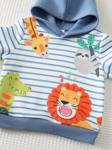 Cozy Pixies 2pcs Kids Baby Boy Casual Daily Comfortable Animal Print Contrast Color Pullover Sweatshirt Solid Color Long Autumn Winter Pants Knit Sweatshirt Set - Blue - View 3