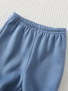 Cozy Pixies 2pcs Kids Baby Boy Casual Daily Comfortable Animal Print Contrast Color Pullover Sweatshirt Solid Color Long Autumn Winter Pants Knit Sweatshirt Set - Blue - View 5