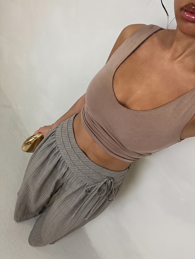 SHEIN Glamour Vintage Striped Low Waist Rope Decor Wide Leg Pants, Draped Slimming Casual Women's Long Pants, Suitable For Daily Commute And Evening Date - Grey - View 5