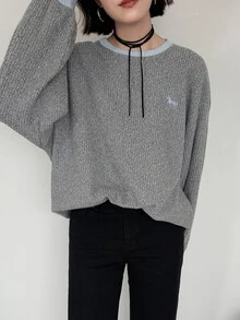 FRIFUL Women's Korean Autumn Colorblock Textured Fabric Sweatshirt - Grey - View 4