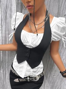 SHEIN ICON 1pc Hanky Hem Backless Crop Halter Top Without Blouse - Black - View 5