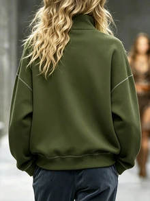 Trelyra 女款半拉鍊休閒百搭日常長袖運動衫 - 綠色 - 查看 2