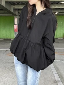 FRIFUL Women's Korean Autumn Solid Color Hooded Jacket For Middle-Aged Women - Black - View 6