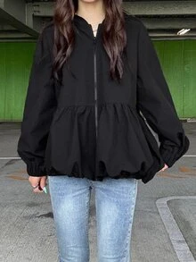 FRIFUL Women's Korean Autumn Solid Color Hooded Jacket For Middle-Aged Women - Black - View 3
