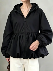 FRIFUL Women's Korean Autumn Solid Color Hooded Jacket For Middle-Aged Women - Black - View 2