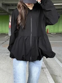 FRIFUL Women's Korean Autumn Solid Color Hooded Jacket For Middle-Aged Women - Black - View 10