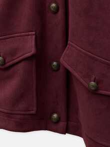 Nöista  Suede Jacket, Button Front And Flap Pockets. Fall,Autumn Winter, Halloween, Layering, Everyday Look, Outerwear, Event, Office, Back To School.. - Burgundy - View 8