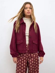 Nöista  Suede Jacket, Button Front And Flap Pockets. Fall,Autumn Winter, Halloween, Layering, Everyday Look, Outerwear, Event, Office, Back To School.. - Burgundy - View 3