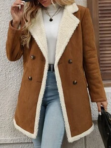 Editum Women's Fluffy Patchwork Front Button Simple Casual Regular Jacket In Fall/Winter Spring Summer Elegant - Brown - View 6