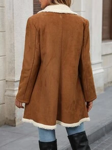 Editum Women's Fluffy Patchwork Front Button Simple Casual Regular Jacket In Fall/Winter Spring Summer Elegant - Brown - View 2