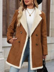 Editum Women's Fluffy Patchwork Front Button Simple Casual Regular Jacket In Fall/Winter Spring Summer Elegant - Brown - View 4