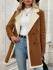 Editum Women's Fluffy Patchwork Front Button Simple Casual Regular Jacket In Fall/Winter Spring Summer Elegant - Brown - View 5