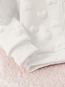 SHEIN Playful Pals 1pc Toddler Baby Girl Hooded Zipper Jacket Sweet White 3D Embossed Heart Pattern Long Sleeve Hooded Regular Birthday Party Fall Autumn Princess Ribbed - White - View 6