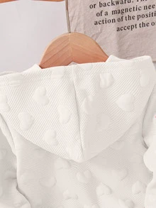 SHEIN Playful Pals 1pc Toddler Baby Girl Hooded Zipper Jacket Sweet White 3D Embossed Heart Pattern Long Sleeve Hooded Regular Birthday Party Fall Autumn Princess Ribbed - White - View 7