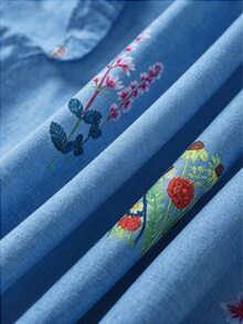 SHEIN Clasi 春夏新款法式甜美碎花荷葉邊無袖上衣 優雅背心上衣 - 寶藍色 - 查看 3