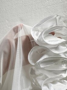 Côtesoire Ruffle Trim Decorated Satin Women's Bathrobe, Sexy Luxeloungewear, Fall, Winter - White - View 7