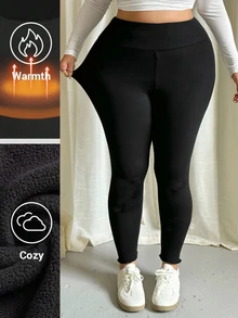 GalTyme Plus Size Women's Solid Color High Waist Casual Versatile Leggings - Black - View 8
