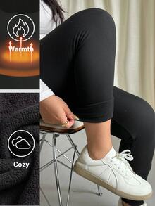 GalTyme Plus Size Women's Solid Color High Waist Casual Versatile Leggings - Black - View 7