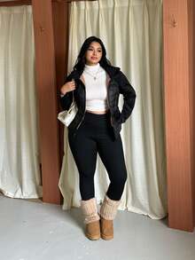 GalTyme Plus Size Women's Solid Color High Waist Casual Versatile Leggings - Black - View 4