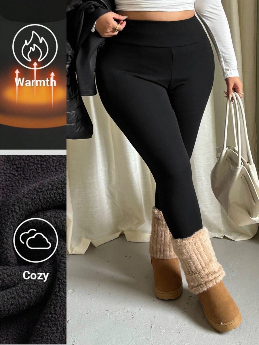 GalTyme Plus Size Women's Solid Color High Waist Casual Versatile Leggings - Black - View 1