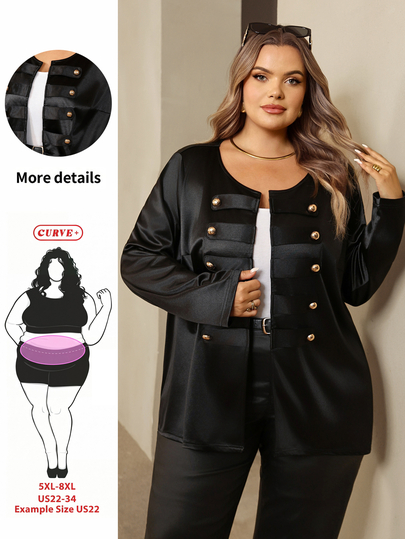 SHEIN CURVE+ Plus Size Women's Elegant Metal Double-Breasted Long Sleeve Jacket, 2026 Autumn New Style Suitable For 5XL-8XL Christmas