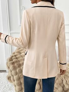 Editum Women's New Elegant Contrast Color Blazer Suitable For Commuting, Daily And Multiple Occasions Autumn Work Wear - Apricot - View 2