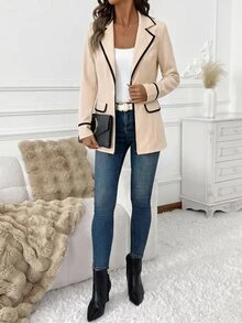 Editum Women's New Elegant Contrast Color Blazer Suitable For Commuting, Daily And Multiple Occasions Autumn Work Wear - Apricot - View 7