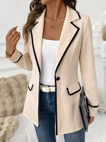 Editum Women's New Elegant Contrast Color Blazer Suitable For Commuting, Daily And Multiple Occasions Autumn Work Wear - Apricot - View 3