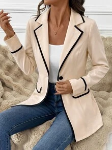 Editum Women's New Elegant Contrast Color Blazer Suitable For Commuting, Daily And Multiple Occasions Autumn Work Wear - Apricot - View 5