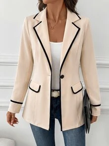 Editum Women's New Elegant Contrast Color Blazer Suitable For Commuting, Daily And Multiple Occasions Autumn Work Wear - Apricot - View 6