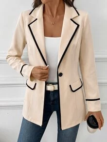Editum Women's New Elegant Contrast Color Blazer Suitable For Commuting, Daily And Multiple Occasions Autumn Work Wear - Apricot - View 4