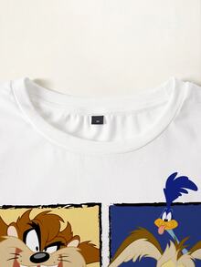 LOONEY TUNES X SHEIN Men's Cartoon Print Casual Daily Wear T-Shirt - White - View 4