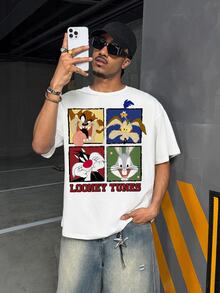 LOONEY TUNES X SHEIN Men's Cartoon Print Casual Daily Wear T-Shirt - White - View 3