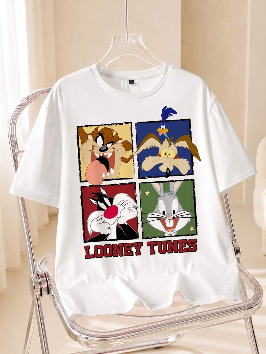 LOONEY TUNES X SHEIN Men's Cartoon Print Casual Daily Wear T-Shirt - White - View 1