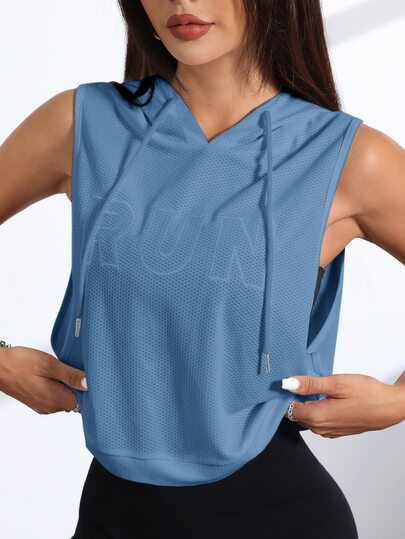 Eassivo Eassivo Tank Top Olahraga Tanpa Lengan Berkerudung dengan Bordir Huruf