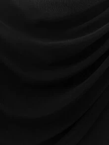 LUMIGAL Women's Cowl Neck Mesh Long Sleeve Ruched Waist Bodycon Black Mini Dress, Fitted Cocktail Party Dress - Black - View 4