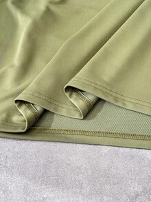Al Najma Women Solid Lapel Collar Half Button Lantern Sleeve Ruffled Big Swing Dress Bean Green Casual Daily Long Dress For Fall Winter - Green - View 7