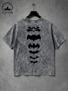 BATMAN X SHEIN Manfinity EMRG 男士蝙蝠印花圓領短袖休閒百搭T恤 - 灰色 - 查看 2