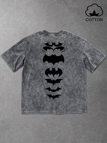 BATMAN X SHEIN Manfinity EMRG 男士蝙蝠印花圓領短袖休閒百搭T恤 - 灰色 - 查看 4