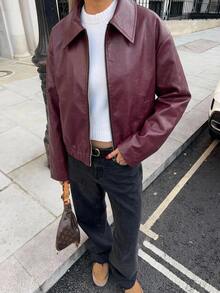 DAZY Women's Loose Street Casual Leather Jacket Fall - Burgundy - View 5