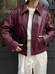DAZY Women's Loose Street Casual Leather Jacket Fall - Burgundy - View 6