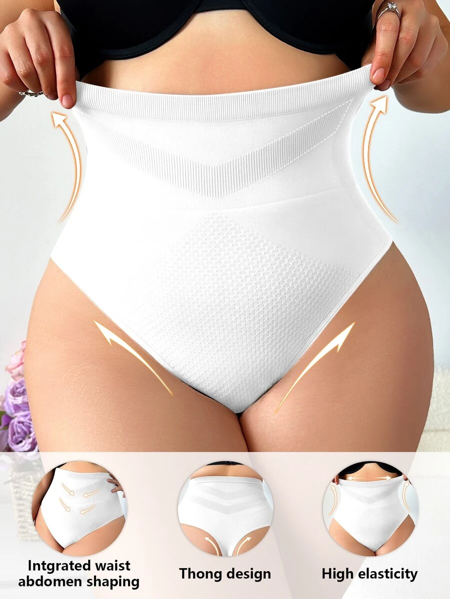 SHEIN 無縫大尺碼塑身褲 1件裝 - 白色 - 查看 1