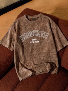 Daypath Men's 60% Cotton Washed Brown Short Sleeve T-Shirt - Brown - View 1